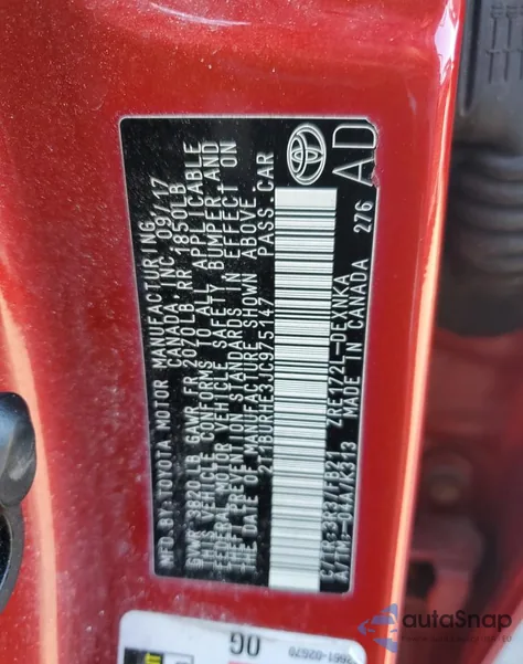 2018 Toyota Corolla L z USA, uszkodzony, nr VIN 2T1BURHE3JC975147